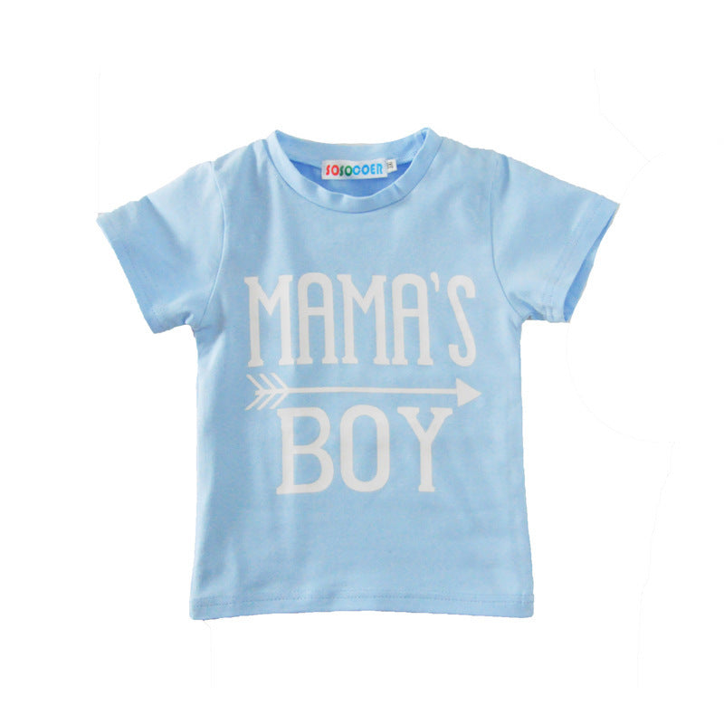 Short-Sleeved T-Shirt Blue Letter Arrow Geometric Pants Baby Two-Piece Suit