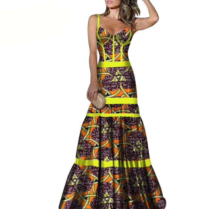 African Print Long Skirt Suspender Long Dress