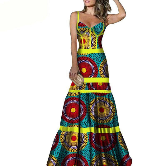 African Print Long Skirt Suspender Long Dress