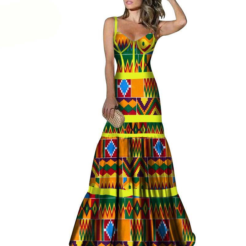 African Print Long Skirt Suspender Long Dress