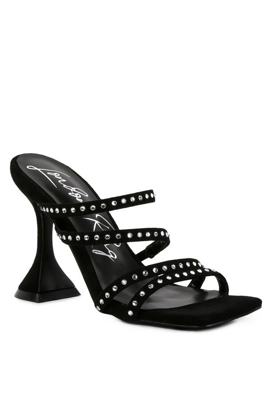 FACE ME STUDDED MID HEEL MULTI STRAP SANDALS