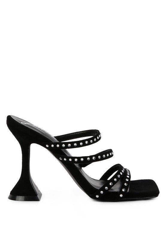 FACE ME STUDDED MID HEEL MULTI STRAP SANDALS