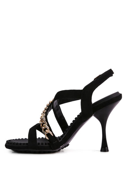 DOMEDA Metal Chain Mid Heel Sandal