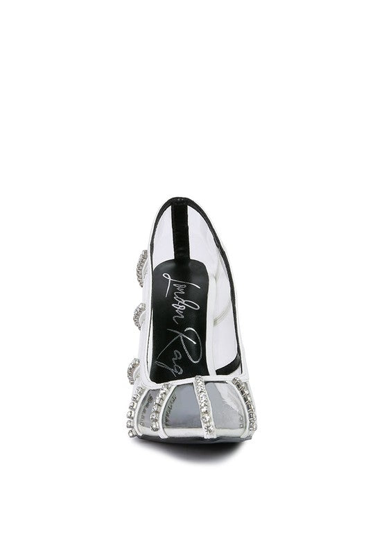 Diamante Clear High Heel Cage Pumps