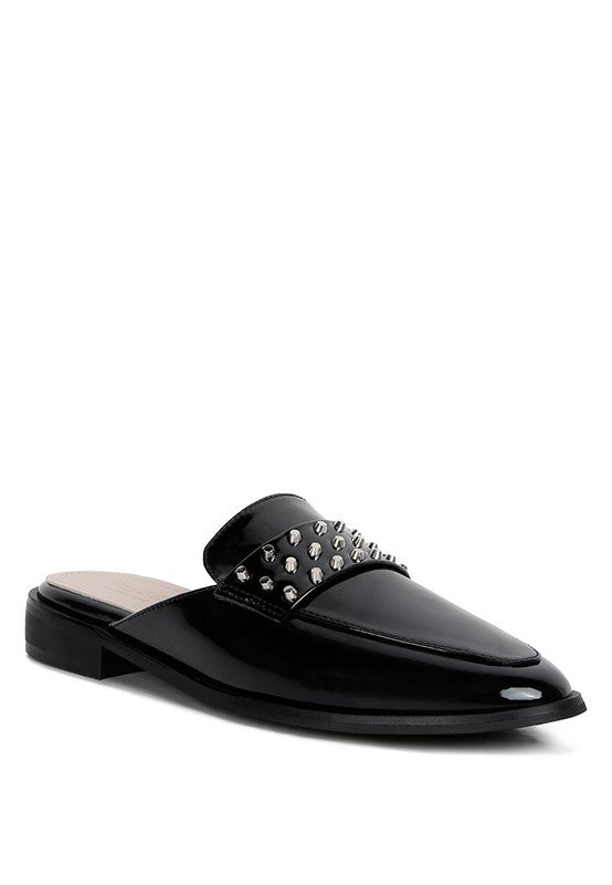 YASHTA Patent Studded Flat Mules