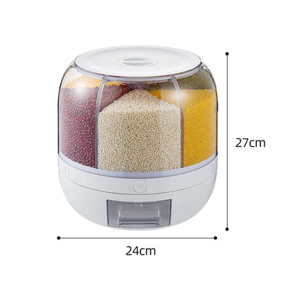 6-Grid Dry Food Container Cereal Dispenser Countertop Grain Rice Cereal Rotating Container Round Transparent Rice Bucket Visible