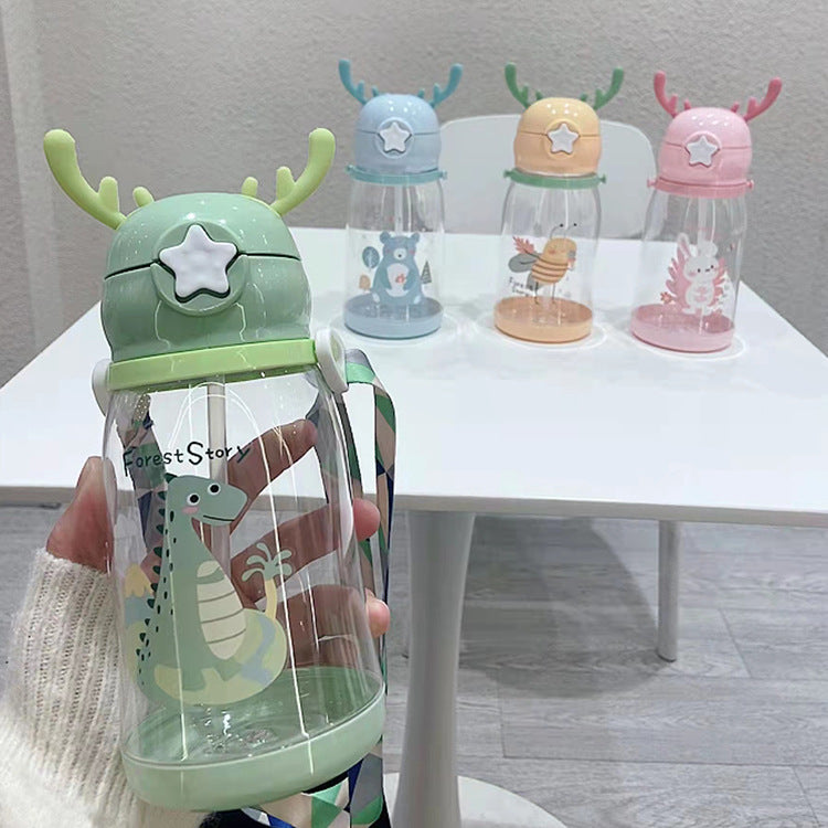 Children's large capacity antler plastic cartoon sippy cup