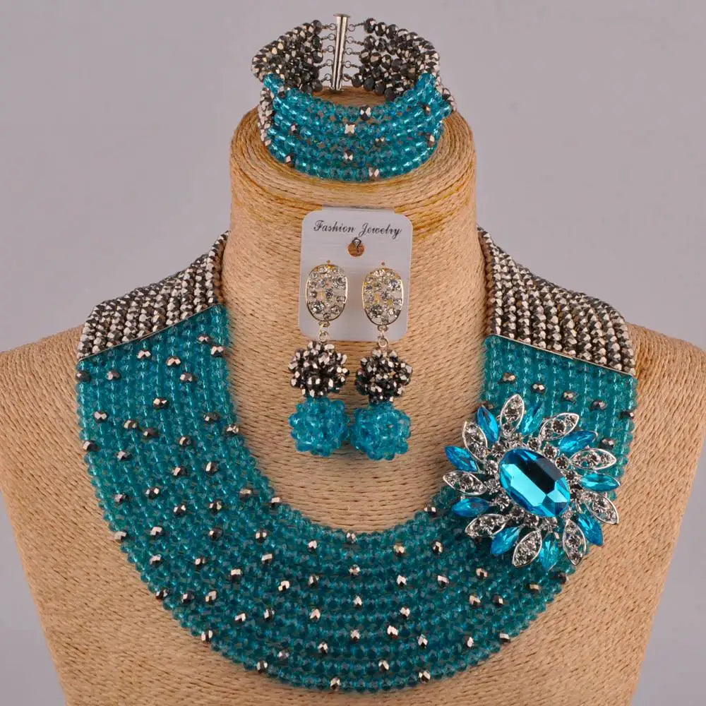 Fashion Jewelry African Wedding Royal Blue Crystal Beads Nigerian Bride Ladies Wedding Jewelry Set FC-12