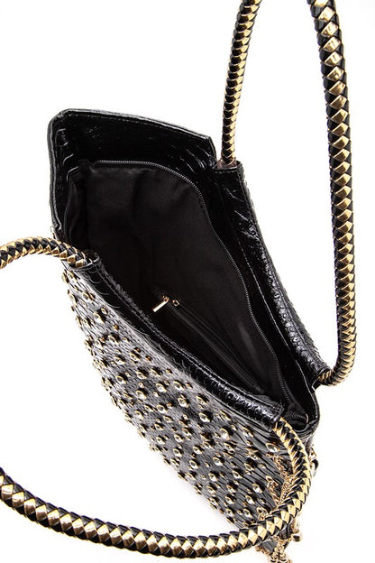 Crystal Embellished Convertible Top Handle Bag