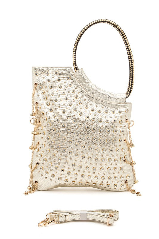 Crystal Embellished Convertible Top Handle Bag