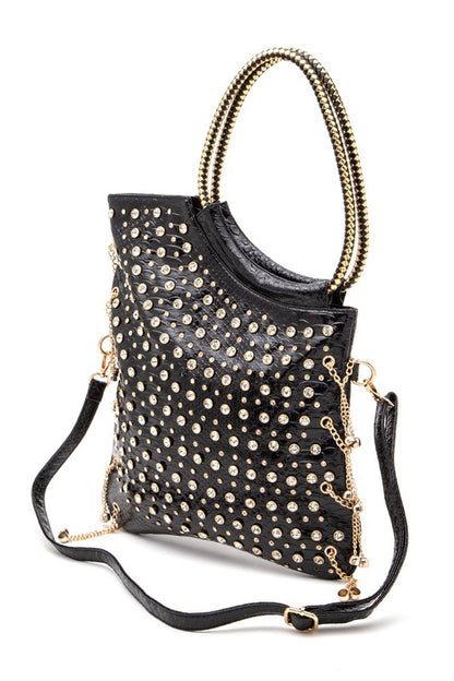 Crystal Embellished Convertible Top Handle Bag