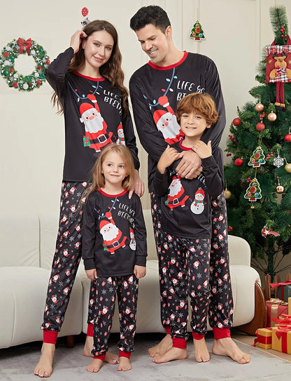 2025 Christmas Family Matching Pajamas Santa Print Pjs Adult Child Matching Outfit Set Baby Jumpsuit+Dog Clothes