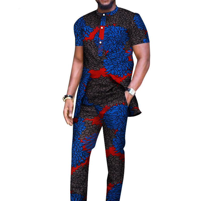 African Men's Long-sleeved T-shirt And Pants Suit Cotton