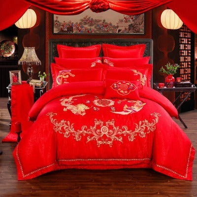 Four-piece Dragon and Phoenix Chinese Wedding Sheet Set