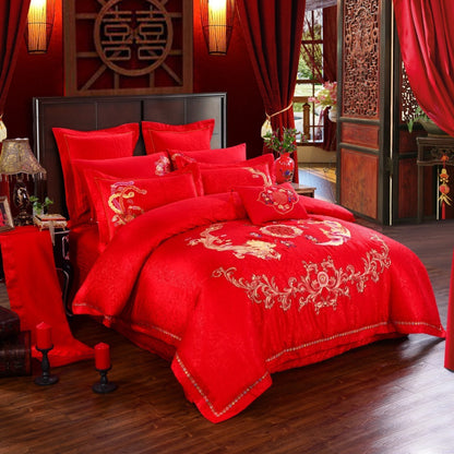 Four-piece Dragon and Phoenix Chinese Wedding Sheet Set