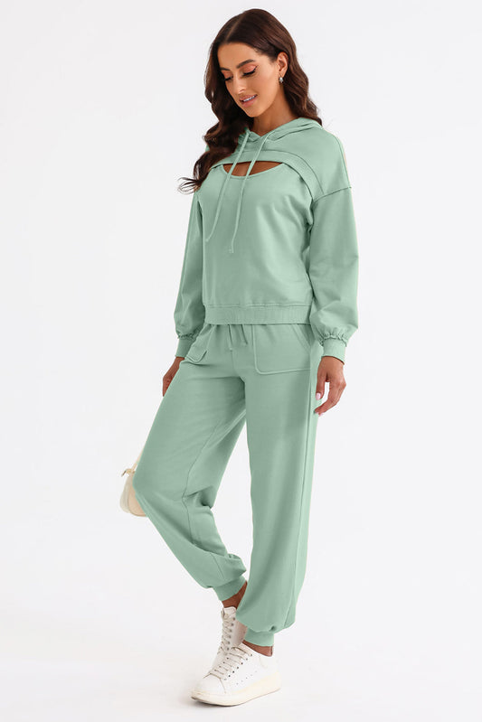 Cutout Drawstring Hoodie and joggers Active set