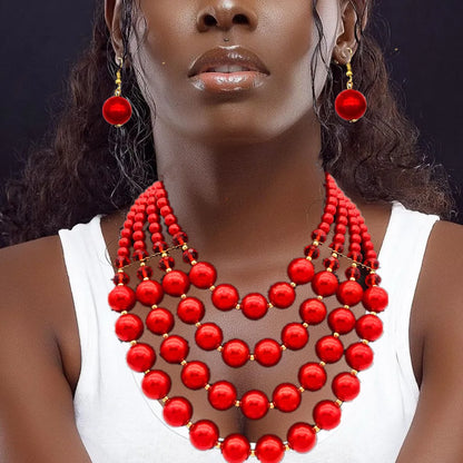 African Beads Jewelry Sets Bib Beads Handmade Jewelry Bridal Accessories Statement Nigerian Wedding Indian Necklace Earrings Set