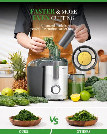 Centrifugal GDOR Juicer Machines, 600W Juice Extractor with Titanium Cut Disc, 3 Speeds, 2.5" Feed Chute, for Fruits