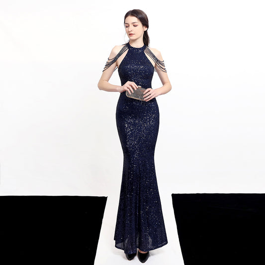 Elegant Diamond Sequined Fishtail Evening Dress