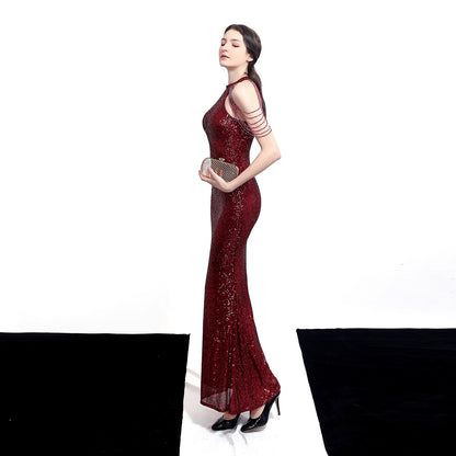 Elegant Diamond Sequined Fishtail Evening Dress