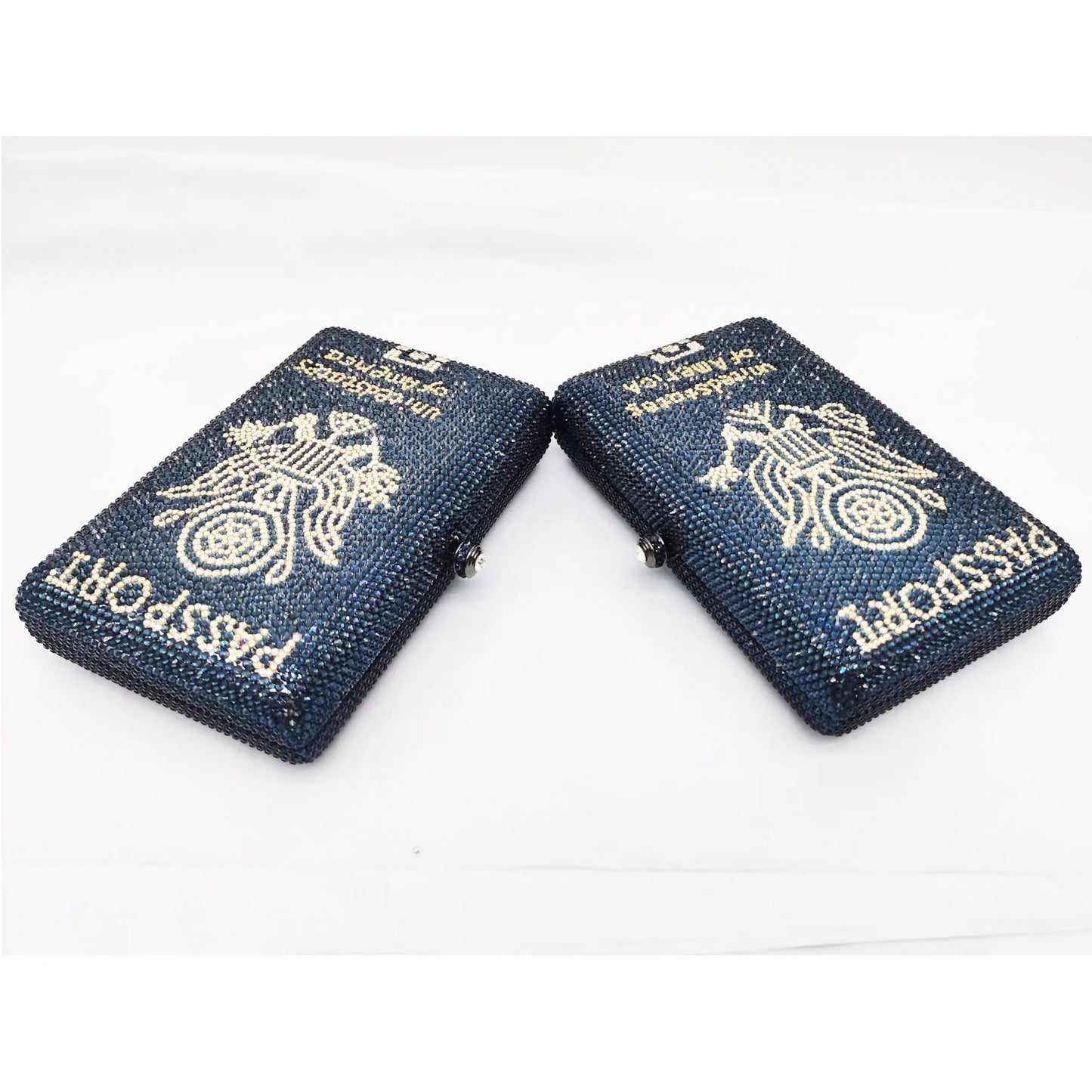 Navy Blue Passport Customized Crystal Bags Luxury Diamond Letters Ladies Clutch Bags