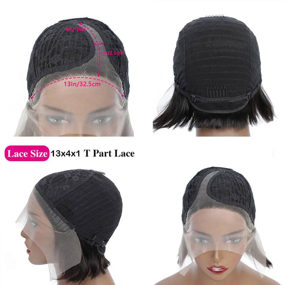 Human Hair Lace Bob Non-toxic Wig-pre-drawn, 13X4X1 Lace,  Short Straight, T-part Lace Front Short Wig.