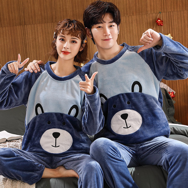 Couples Warm And Velvet Thickened Flannel Home Service Pajamas Set