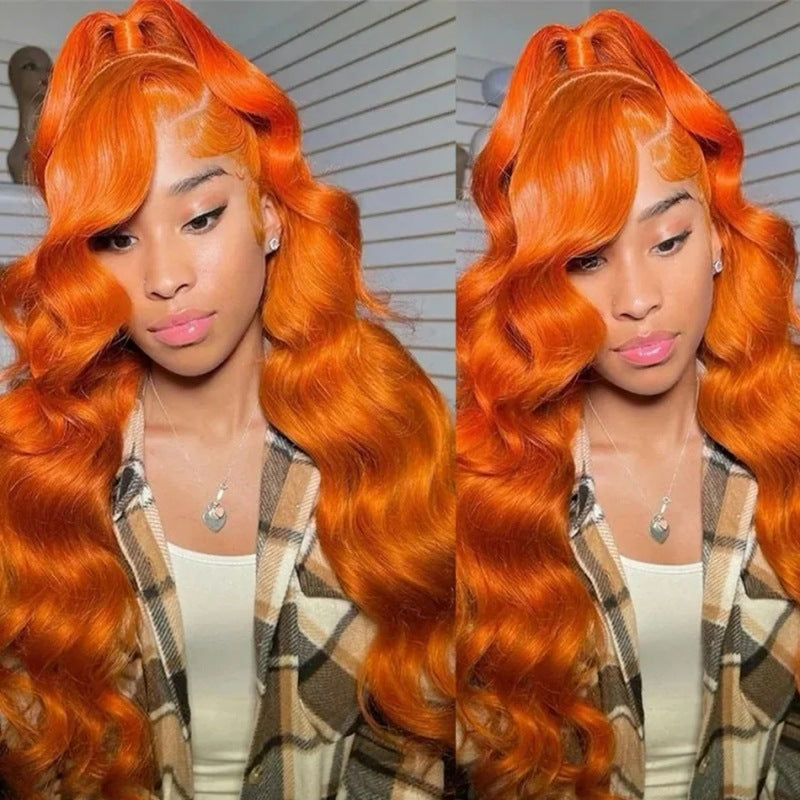 Long Curly Fluffy Orange Hair Big Wave Former Lace Head Cap