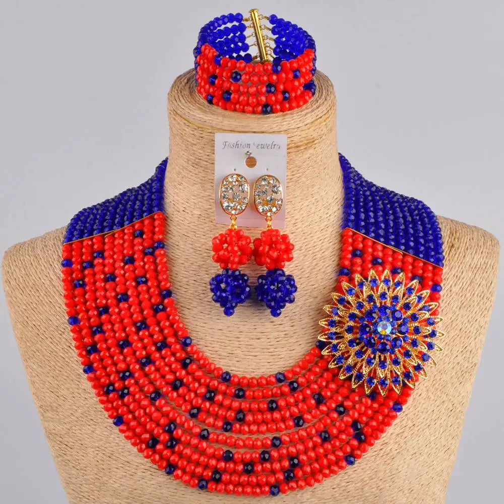 Fashion Jewelry African Wedding Royal Blue Crystal Beads Nigerian Bride Ladies Wedding Jewelry Set FC-12