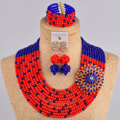 Fashion Jewelry African Wedding Royal Blue Crystal Beads Nigerian Bride Ladies Wedding Jewelry Set FC-12