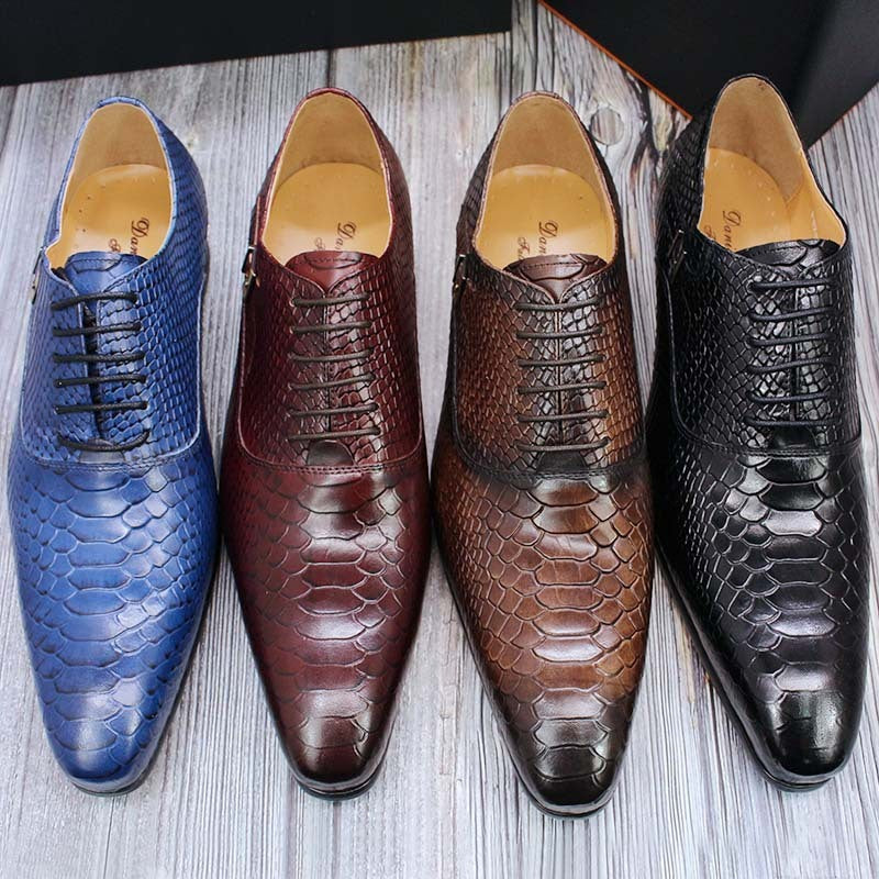 Mens' Snake Print Leather Business Dress Shoes