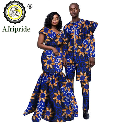 African Couple Clothing Men Dashiki 2 Piece Outfits Women Print Maxi Dress Crop Top Print Wear  AFRIPRIDE S20C005