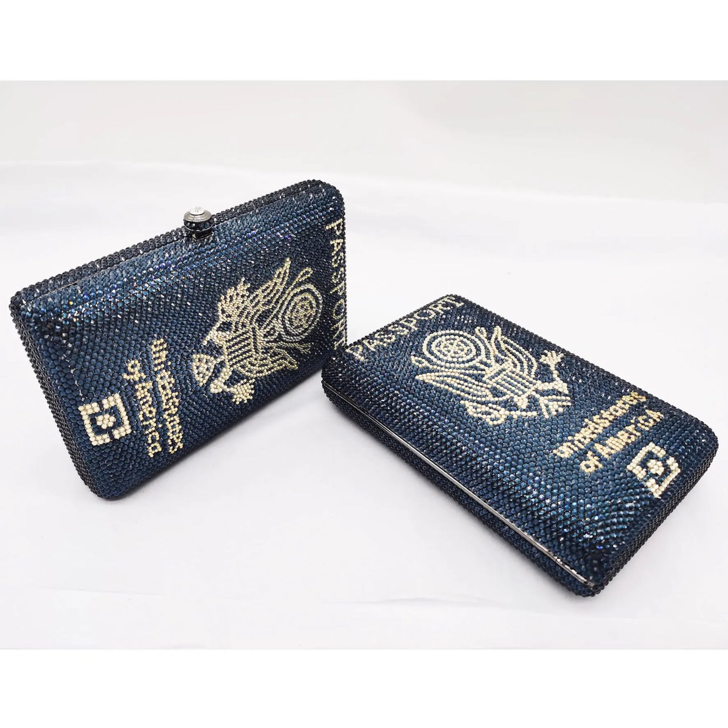 Navy Blue Passport Customized Crystal Bags Luxury Diamond Letters Ladies Clutch Bags