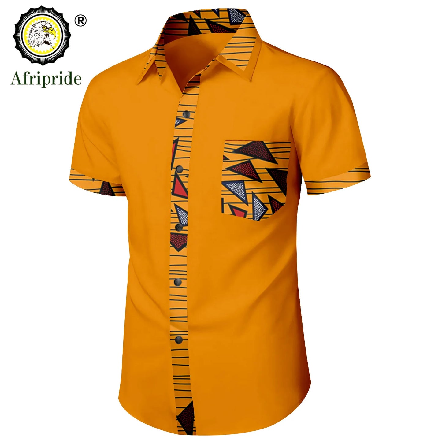 Bazin Riche African Shirts for Men Short Sleeve Casual Blouse Dashiki Tops Ankara Attire Slim Fit