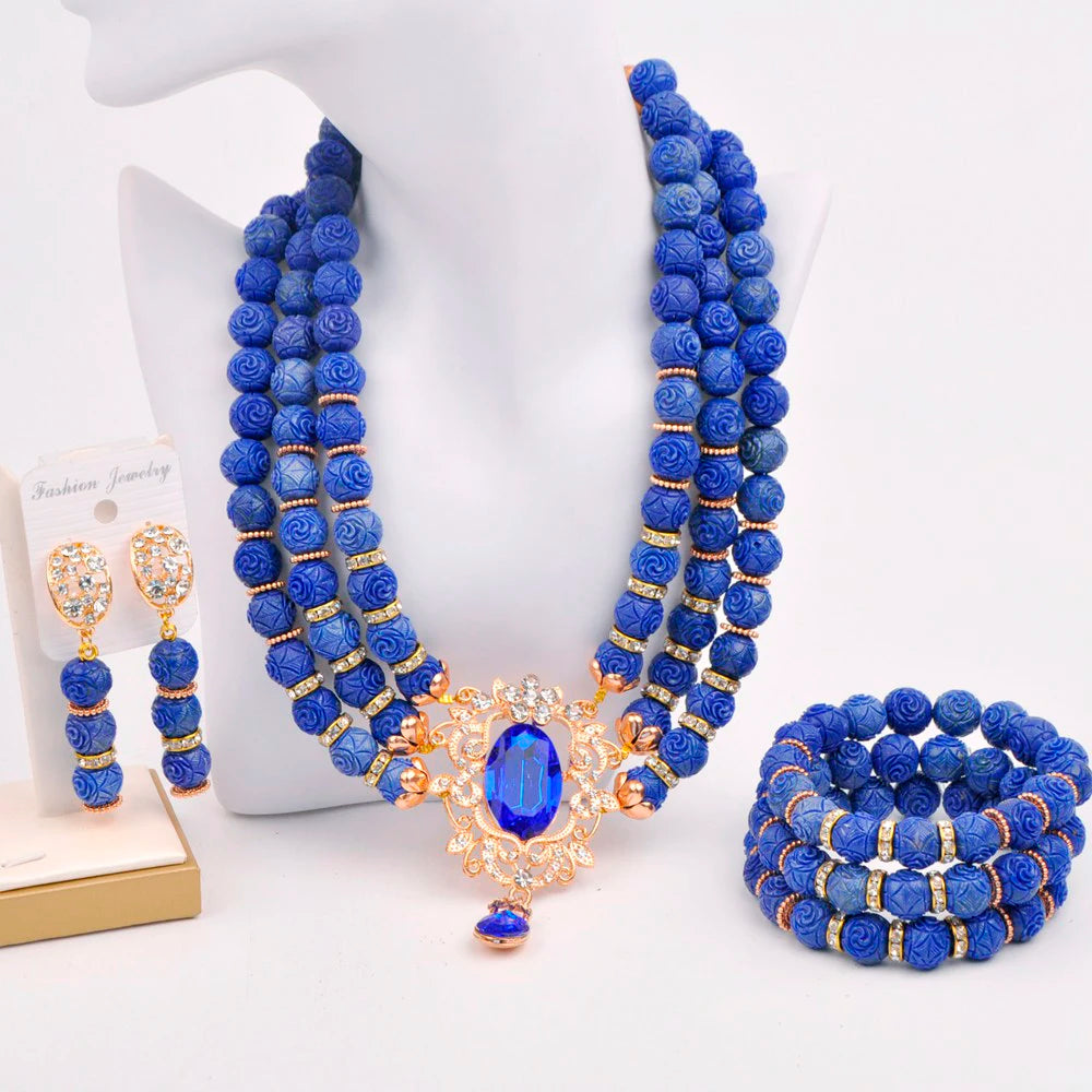 Royal Blue Artifical Coral Beads Costume Necklace African Beads Jewelry Set