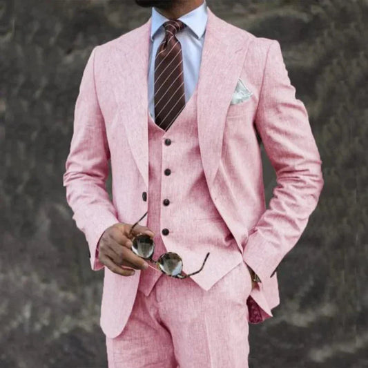 European And American Pink Business Casual Three-piece Suit