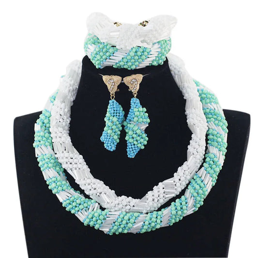 Indian Nigerian Wedding Bridal Jewelry African Royal Blue Jewelry Sets Beads Jewelry Sets Dubai Women Pendan Necklace Set ABH558
