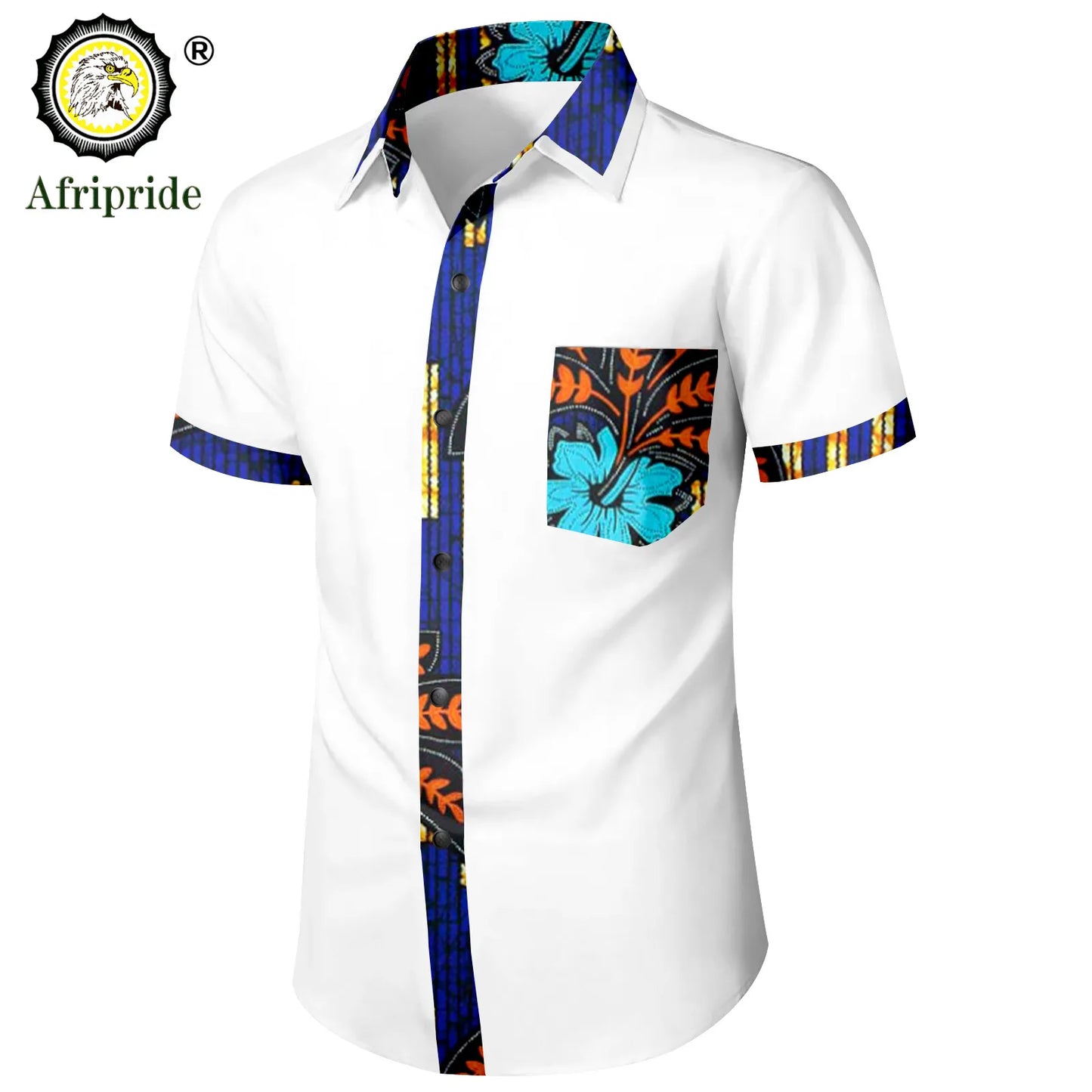 Bazin Riche African Shirts for Men Short Sleeve Casual Blouse Dashiki Tops Ankara Attire Slim Fit