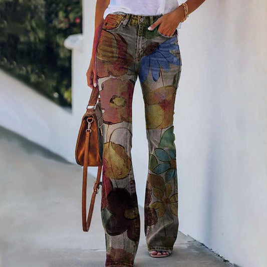 Plus Size Women's Casual Pants Floral Thin Trousers