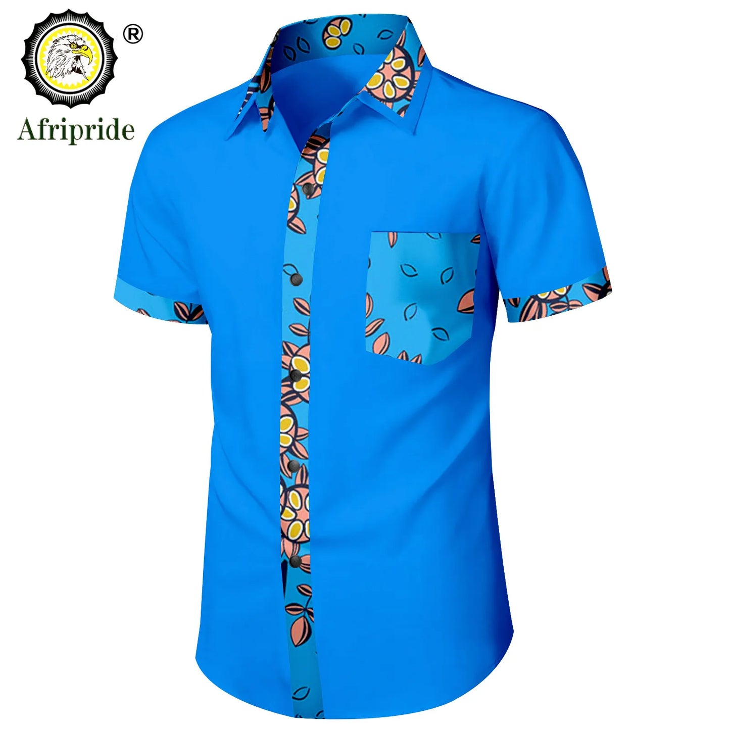 Bazin Riche African Shirts for Men Short Sleeve Casual Blouse Dashiki Tops Ankara Attire Slim Fit