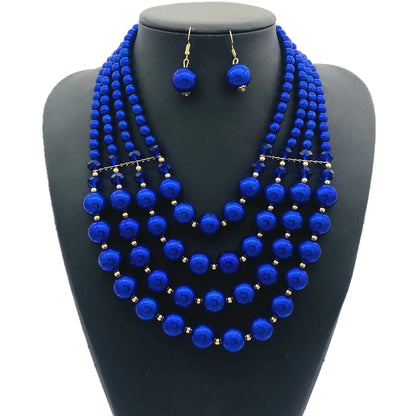 African Beads Jewelry Sets Bib Beads Handmade Jewelry Bridal Accessories Statement Nigerian Wedding Indian Necklace Earrings Set