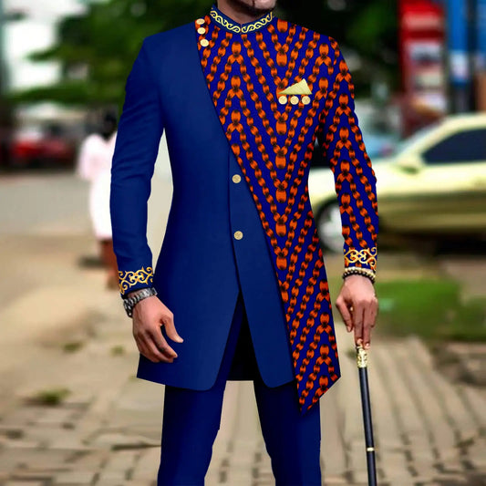 African Suits for Men Embroidery Print Blazer and Pants Set Business Dress Suit with Kerchief Party Wedding Evening A2316023