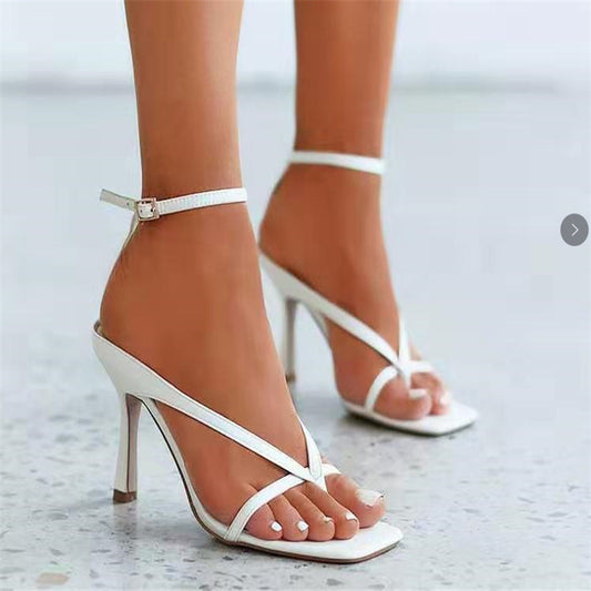Ladies square toe high heel sandals