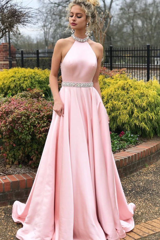 Sleeveless Halter Backless Formal Dress