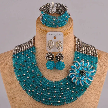 Fashion Jewelry African Wedding Royal Blue Crystal Beads Nigerian Bride Ladies Wedding Jewelry Set FC-12