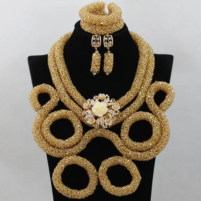 Royal Blue/Yellow Crystal Handmade Braid African Wedding Beads Bridal Jewelry Sets Nigerian Jewellery Set Free Shipping ABF986