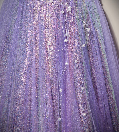 Luxury Purple Tube Top Sequined Evening Dress