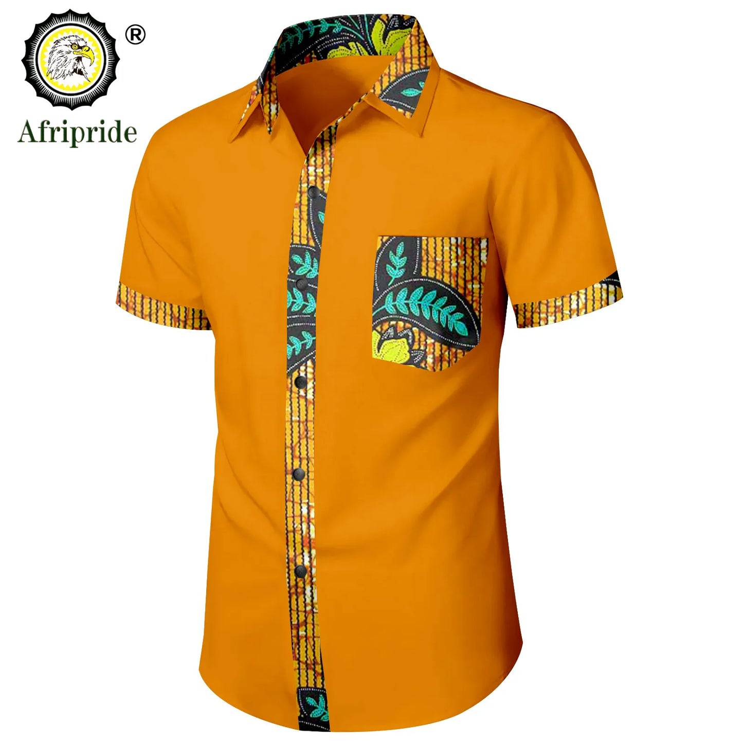 Bazin Riche African Shirts for Men Short Sleeve Casual Blouse Dashiki Tops Ankara Attire Slim Fit