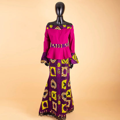 African Clothes for Women Print Top and Lace Skirts 2 Piece Set Vintage Traditional Outfits Ankara Attire Elegant A2226003