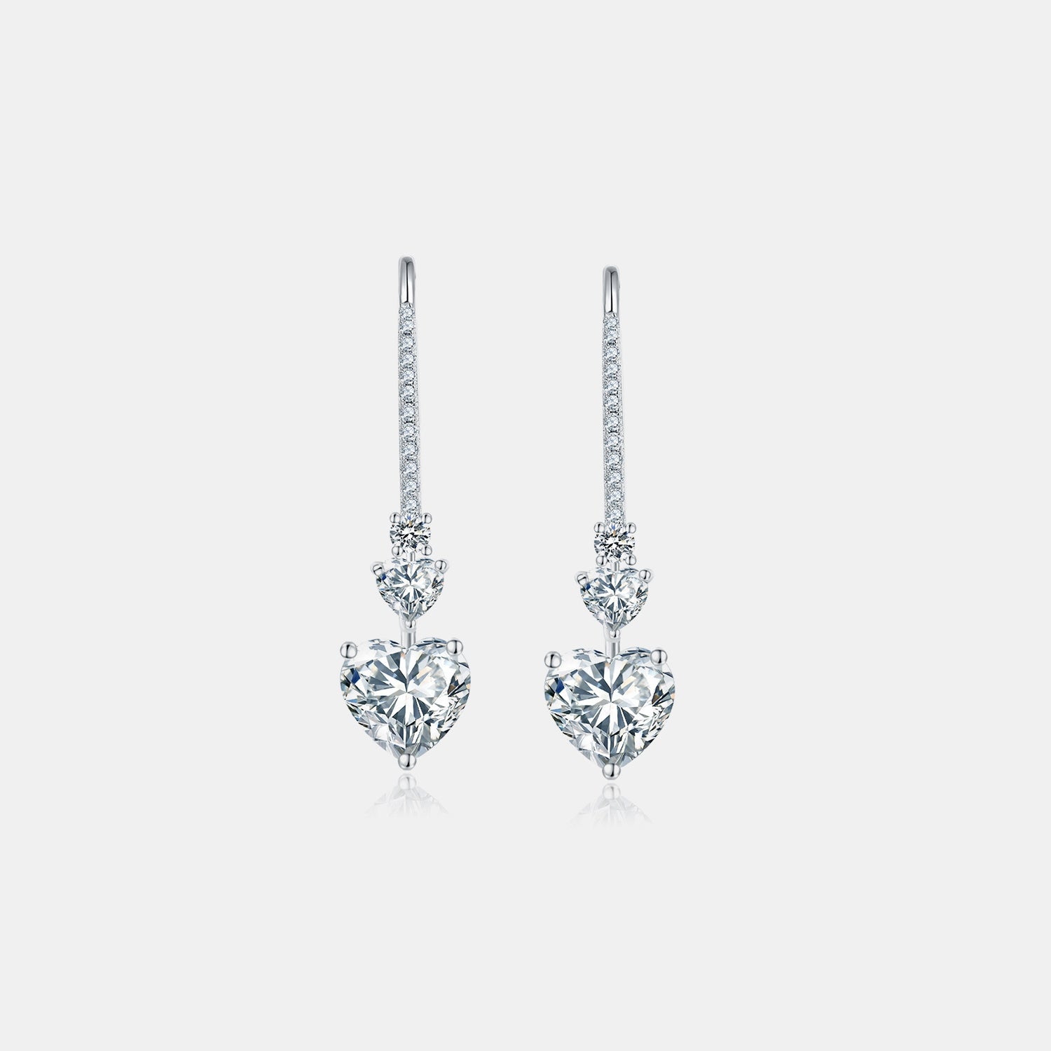 44 Carat 925 Sterling Silver Moissanite Heart Drop Earrings